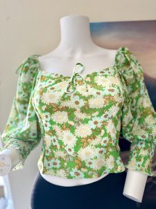 Green Floral Long Sleeve Top