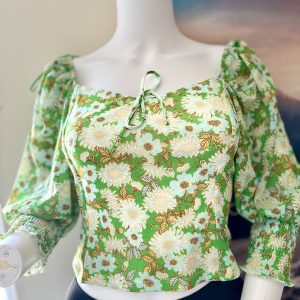 Green Floral Long Sleeve Top