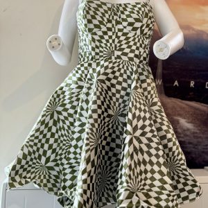 Green Checkered Skater Dress
