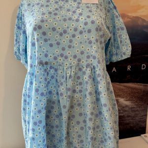 Blue Floral Short-Sleeve Dress