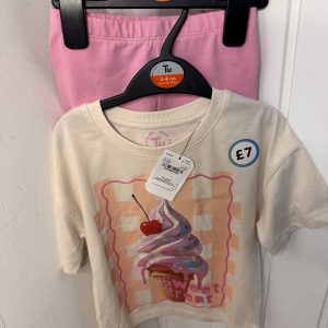 Beige Graphic Kids Shirt and Shorts Set
