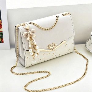 White Floral Pearl Shoulder Bag