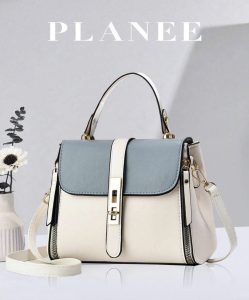 White and Blue Structured Handbag