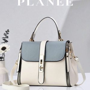 White and Blue Structured Handbag