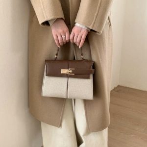 Brown and Cream Structured Handbag