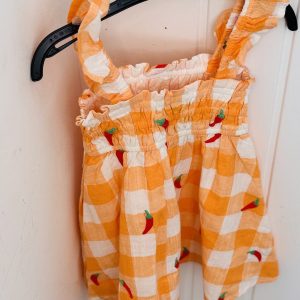 Orange Checked Girls Dress
